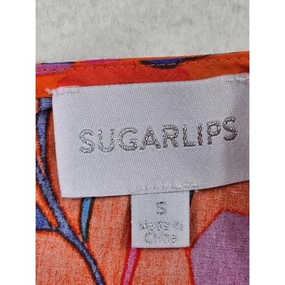 Sugarlips Floral Ruffle Maxi Dress Orange & Pink Small Cotton - Picture 3 of 5